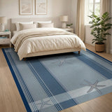 Coastal Beach Coastal Starfish Striped Blue Area Rug