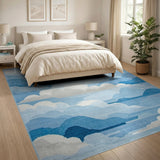 Blue and Teal Layered Blue Clouds Geometric Area Rug