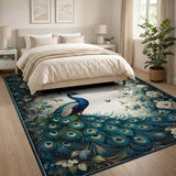 ODIKA Vintage Peacock Floral Washable Area Rug - Low Pile & Non-Slip Living Room Carpet