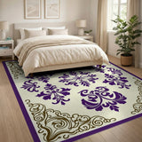 Elegant Purple Damask Floral Area Rug