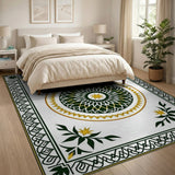 Ornate Green Gold Mandala Persian Rug