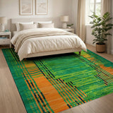 Green Vibrant Green Geometric Stripe Area Rug