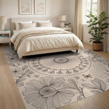 ODIKA Washable Vintage Botanical Line Art Floral Low Pile Area Rug