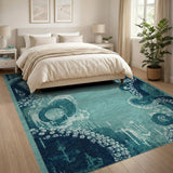 Octopus Tentacles Blue Teal Vintage Area Rug