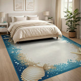 Coastal Starfish Seashell Border Area Rug
