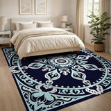 Navy Teal Mandala Persian Area Rug
