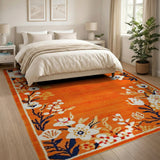 Burnt Orange Floral Border Area Rug