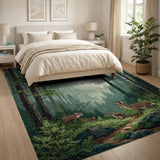 ODIKA Forest Deer Washable Area Rug - Low Pile Non-Slip Woodland Nursery Decor