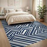 Geometric Modern Blue and Teal Navy Geometric Maze Area Rug