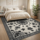 Black and White Intricate Black Floral Persian Area Rug