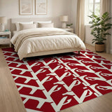Red Geometric Fir Tree Lattice Area Rug