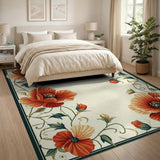 Floral Vintage Vintage Red Poppy Floral Area Rug