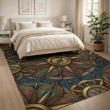 Vintage Compass Blue Area Rug