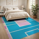 Vibrant Blue Pink Geometric Area Rug