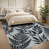 Grey Fern Leaf Silhouette Area Rug