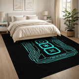 Neon Teal Cyber Geometric Area Rug