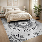 Floral Vintage Ornate Mandala Black White Area Rug