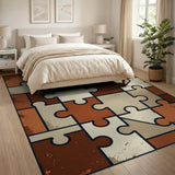 Brown Tan Puzzle Piece Geometric Area Rug