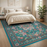Floral Blue and Teal Persian Floral Area Rug