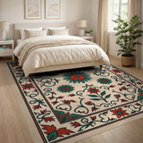 Ornate Red Teal Floral Persian Area Rug