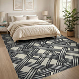 Intricate Woven Black White Geometric Rug