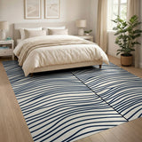 Navy Wavy Stripe Cream Area Rug