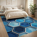 Modern Blue Hexagon Geometric Area Rug