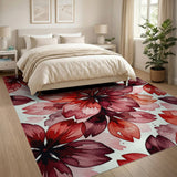 Red Watercolor Peony Area Rug