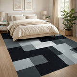 Block Black White Geometric Block Area Rug