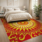 Vibrant Red Sunburst Mandala Area Rug