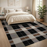 Rustic Black Brown Plaid Area Rug