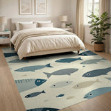 Blue and Teal Stylized Blue Fish Coastal Area Rug