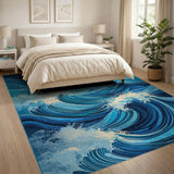 Teal Ocean Waves Abstract Blue and Teal Area Rug