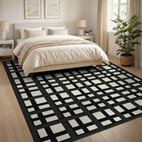 Black White Geometric Grid No. 35 Area Rug