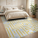 Yellow Maze with Blue Snowflake Area Rug