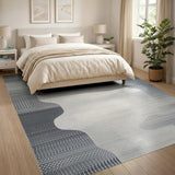 Black and White Modern Wavy Grey Abstract Area Rug