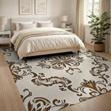Elegant Beige Gold Floral Damask Area Rug