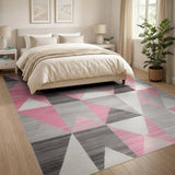 Pink Pink Grey Geometric Triangle Area Rug