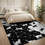 Celestial Cats Black White Area Rug
