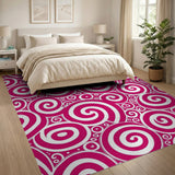 ODIKA Pink and White Modern Spiral Washable Area Rug - Low Pile, Non-Slip, Pet & Kid Friendly