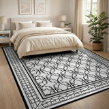 Intricate Black White Quatrefoil Persian Area Rug