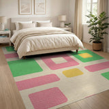 Vibrant Geometric Block Area Rug in Pink Green Yellow