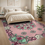 Multi-color and Patterns Ornate Pink Floral Mandala Area Rug