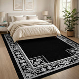 Traditional Persian Black and White Ornate Black White Border Area Rug