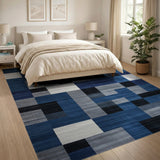 ODIKA Modern Blue Geometric Washable Area Rug, Low Pile & Non-Slip