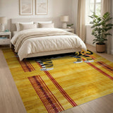 Golden Tiger Area Rug with Red Tribal Borders