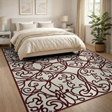 Ornate Red Scroll Floral Area Rug