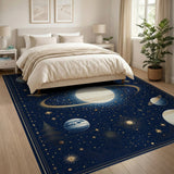 ODIKA Celestial Universe Washable Area Rug - Navy Blue Gold Vintage Planet Star Space Pattern