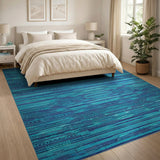 Blue Teal Striped Geometric Area Rug