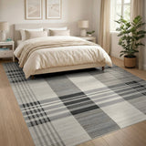 Rustic Farmhouse Black White Plaid Woven Area Rug